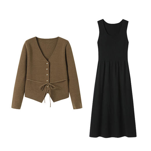 时尚套装V领针织开衫搭配修身收腰连衣裙两件套CC&22-1307 商品图4