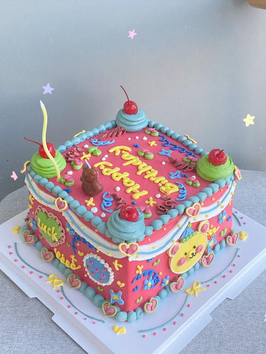 「女孩」手绘荧光色方形超可爱蛋糕 商品图5