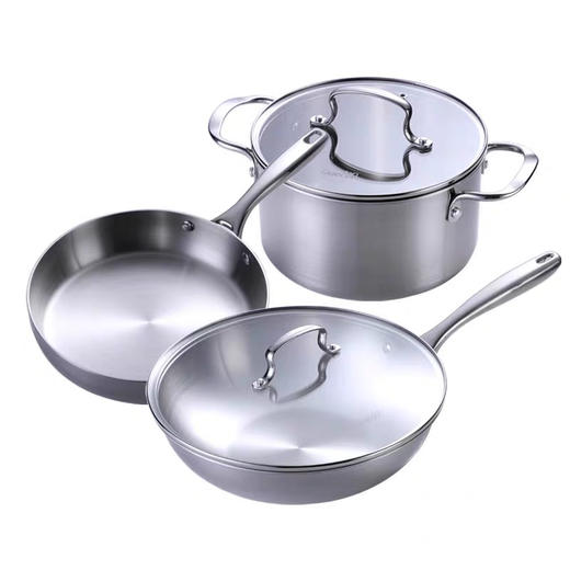 德国戴德不锈钢锅具套装无涂层厨房炒锅平底煎锅汤锅组合五件套 商品图3