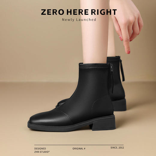 ZHR则则时尚百搭小短靴加绒后拉链瘦瘦靴洋气女靴马丁靴保暖靴子 商品图5