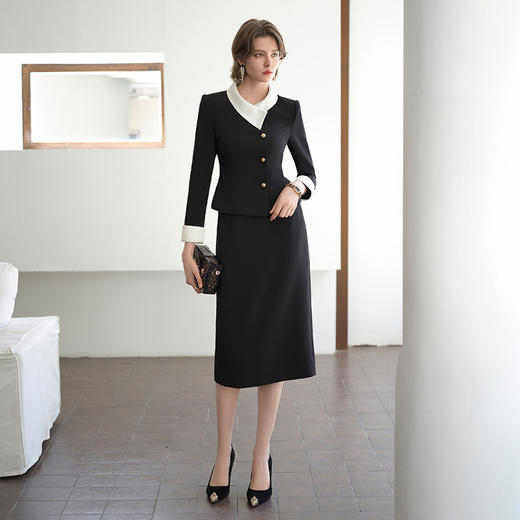 AD韩系高级感穿搭套装女秋季时尚两件套御姐范黑色醋酸长袖外套 商品图3