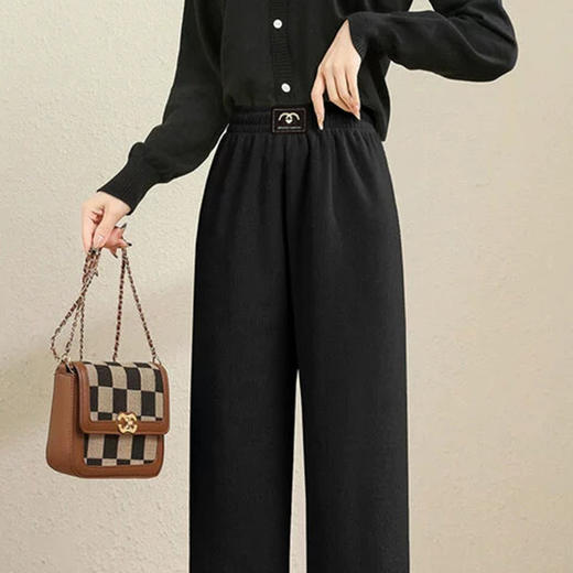 奢姿2024年冬季新款大码女装简约松紧长裤胖妹妹直筒拼接休闲裤9944569362 商品图4