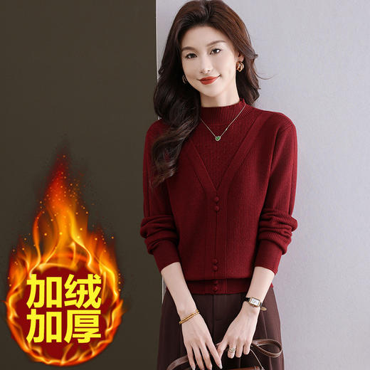 CC-11-9075秋冬季假两件新款女士毛衣一体加绒厚款小个子洋气打底衫 商品图0