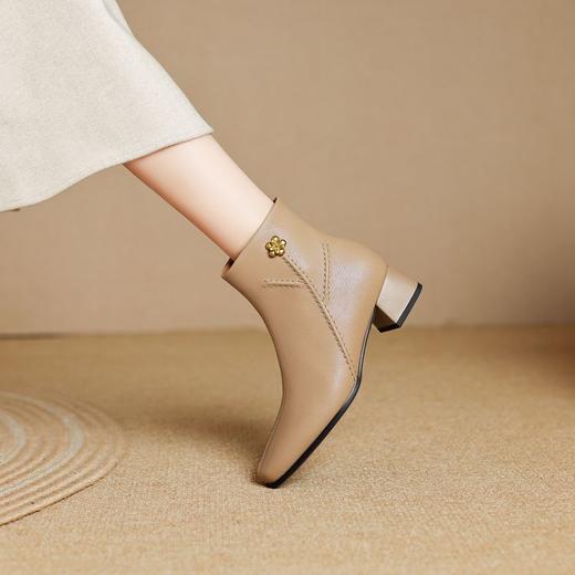 【预售5天】软羊皮法式粗跟，时尚小短靴女侧拉链加绒女靴YJ&F3110 商品图0