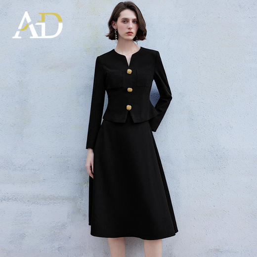 AD高级感小V领西装套装裙女2024新款短外套收腰西服裙子两件套秋 商品图2