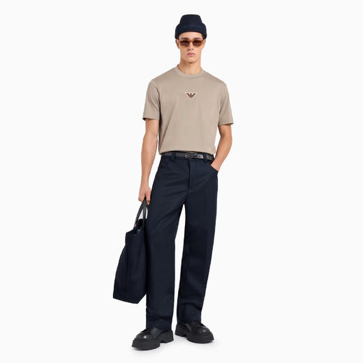 EMPORIO ARMANI 阿玛尼 男士 ASV 徽标压纹贴片轻质平纹针织圆领短袖T恤 土黄色 6D1TD7 1JOCZ 0152 商品图3