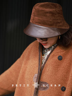 唐顿庄园 意大利进口柔雾感麂皮绒小羊皮拼接渔夫帽