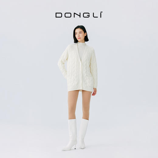 东黎 • 山羊绒女士秋冬季V领绞花宽松休闲开衫 19C16 商品图1