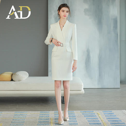 AD高级感白色连衣裙女职业套装裙主持人面试正装气质收腰西装裙子 商品图0