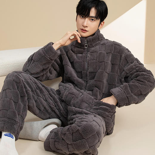 【限时特价】男士秋冬季立领拉链加厚珊瑚绒家居服套装 商品图2