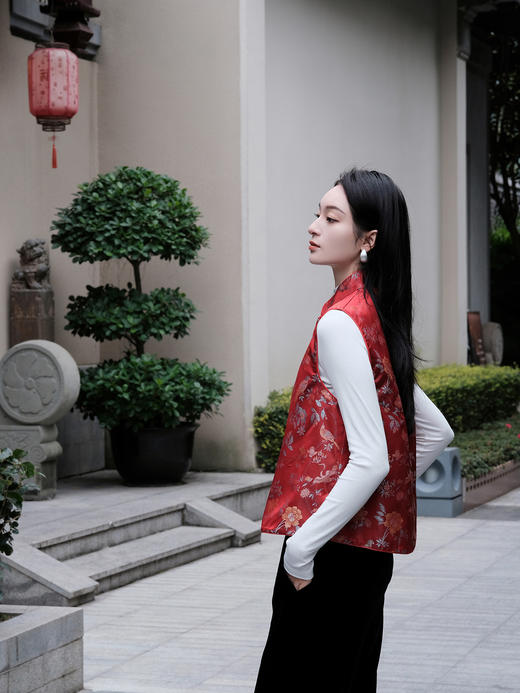 盛唐牡丹| 鹊笑鸠舞宋锦双面穿夹棉马甲 商品图5