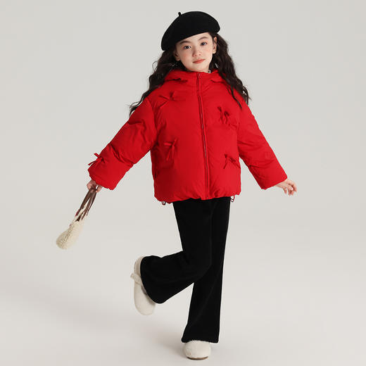 【蝴蝶结三防羽绒服】2024女童洋气羽绒服外套！儿童短款连帽保暖蝴蝶结羽绒服新年装 商品图2