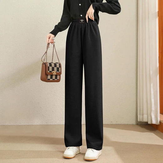 奢姿2024年冬季新款大码女装简约松紧长裤胖妹妹直筒拼接休闲裤9944569362 商品图0
