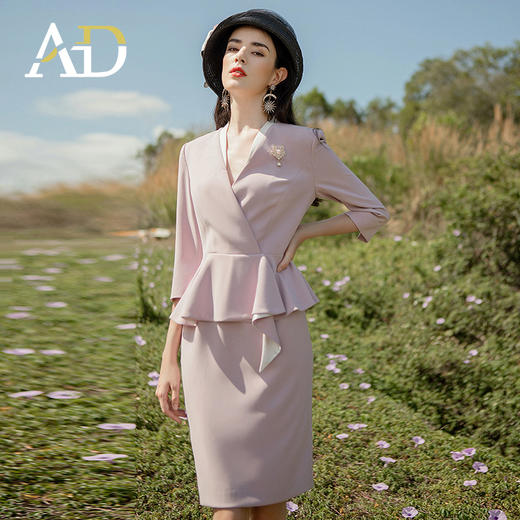 AD洋气紫色连衣裙女时尚职业装气质女神范西装套装高端前台工作服 商品图1