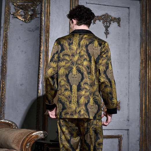 Solo seta22姆米男士真丝长袖长裤睡衣套装桑蚕丝印花家居服秋冬 商品图2