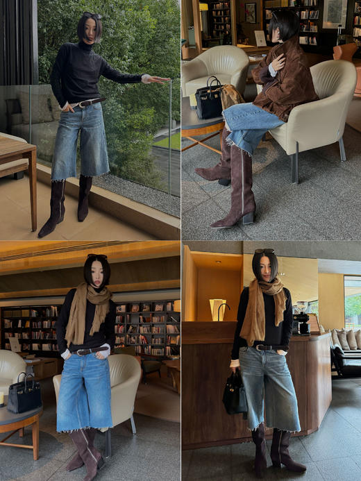 HIDEMI 多重水洗做旧感毛边设计感牛仔裤中裤 商品图1