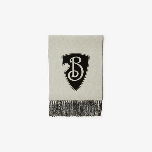 BURBERRY 巴宝莉 男女通用 B 字型盾牌图案 Brewed Protein™羊毛混纺围巾 黑色 8100028 A7680 商品图1