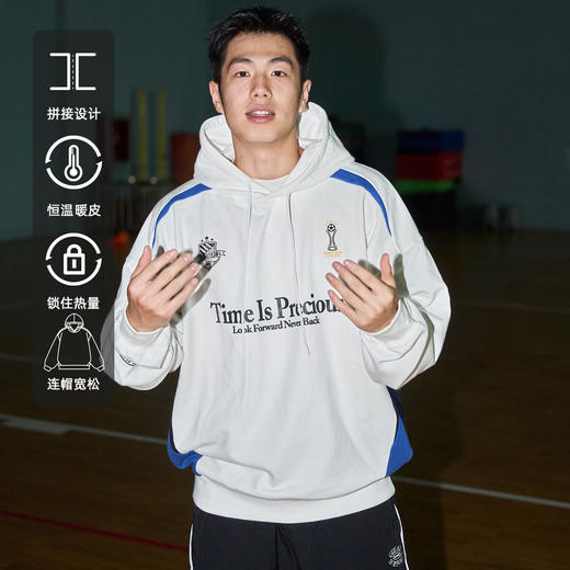 LUSHISILUSHISI时间可贵主题450g重磅微抓绒毛圈厚保暖复古拼接连帽卫衣 商品图0