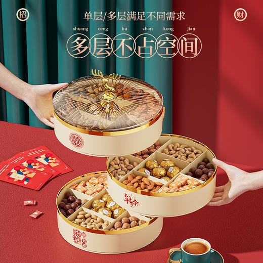 【麋鹿多层糖果盒】新年婚庆家用糖果盒分格收纳盒客厅茶几水果糖果干果果盘分格带盖。ry 商品图2