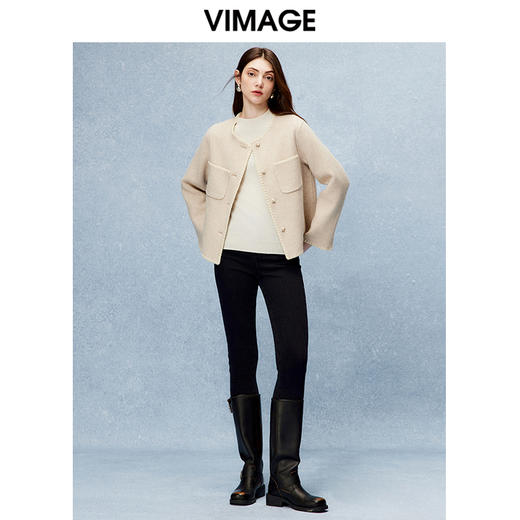 VIMAGE纬漫纪气质圆领小香风羊毛羊绒毛呢外套冬季新款V2203833 商品图1