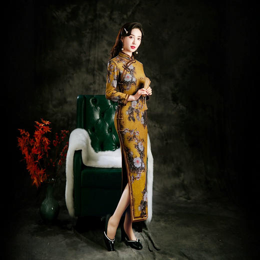 HQ-921高档加绒加厚旗袍2024冬季新款长袖复古改良中国风连衣裙气质长款 商品图3