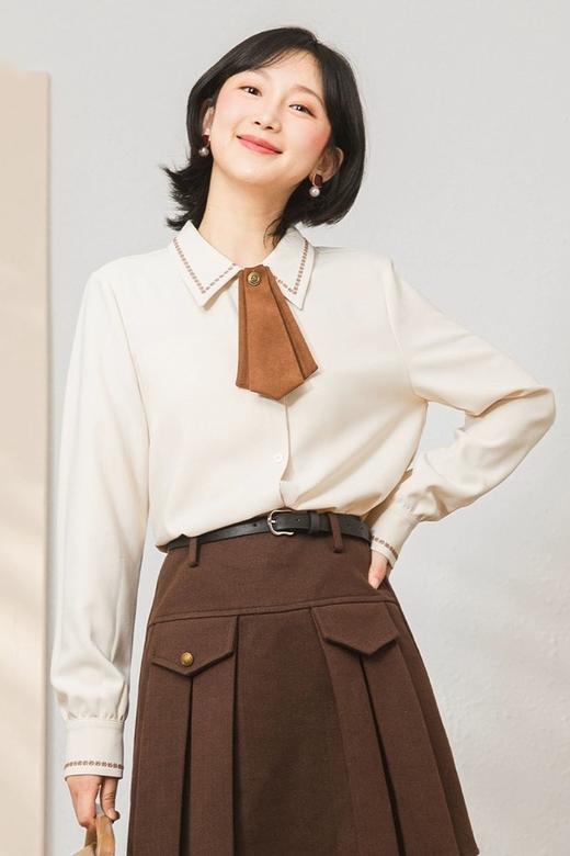 LNNNS 米色领结翻领衬衫上衣 19794 商品图0