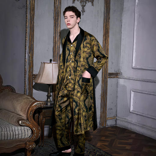 Solo seta22姆米男士真丝印花睡袍桑蚕丝浴袍丝绸家居服轻奢秋冬 商品图2