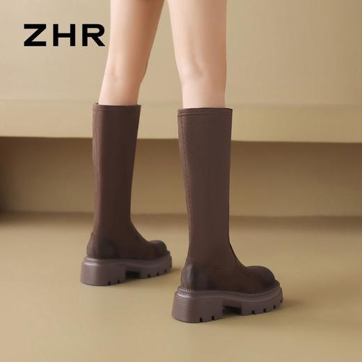 ZHR则则简约纯色弹力瘦瘦靴女靴2024秋冬新款时尚复古百搭骑士靴 商品图9