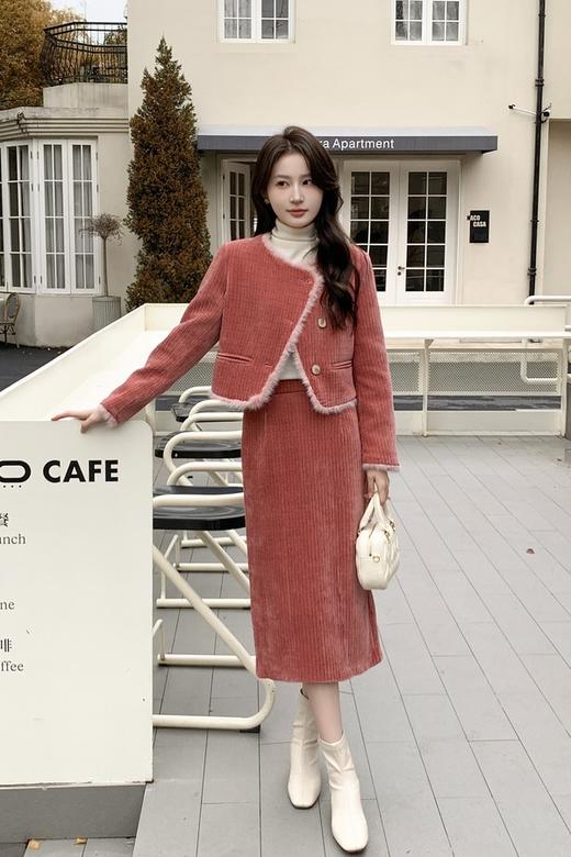 ELLA JADE 橘粉色小香风毛绒边羽绒套装 19803 商品图2