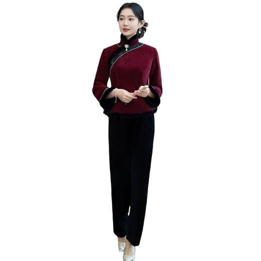 HQ-356加绒加厚旗袍上衣2024冬季新款复古改良新中式国风套装气质优雅女 商品图4