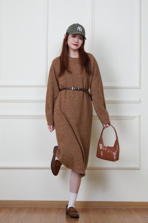 HAYES 咖色圆领长款加绒连衣裙 19784 商品图2