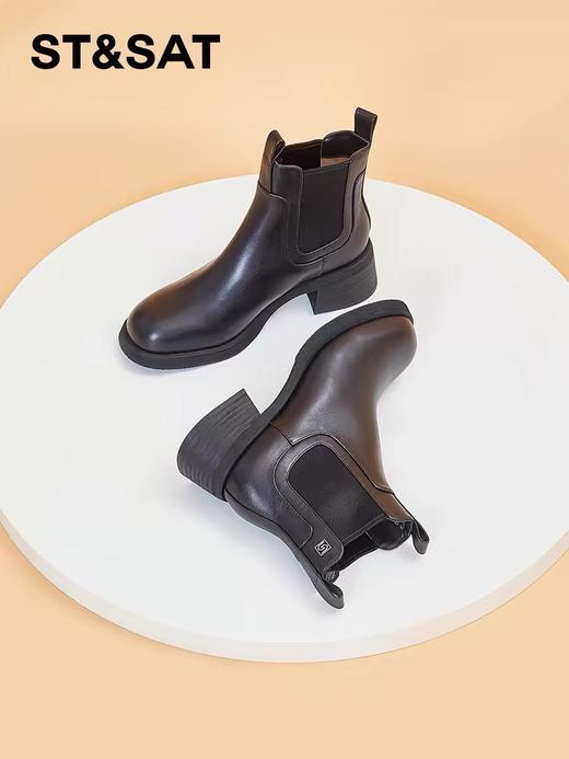 2楼星期六女鞋(新百购）冬季通勤粗跟切尔西烟筒短靴SS34116566 商品图0