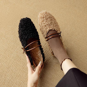 K1231R秋冬季保暖毛毛鞋女外穿加绒单鞋女浅口平底鞋软底舒适玛丽珍鞋