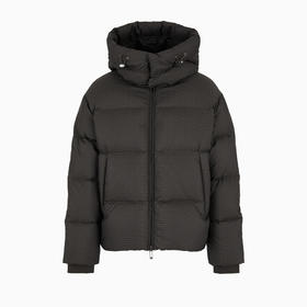 EMPORIO ARMANI 阿玛尼 男士通体 LOGO 提花尼龙连帽拉链羽绒服 灰色 6D1BC3 1NNXZ 05A6