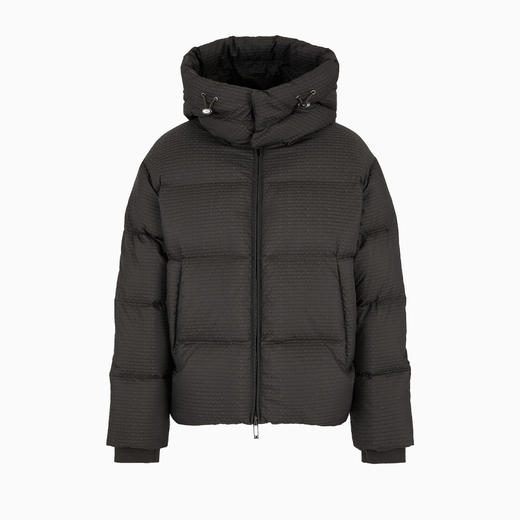 EMPORIO ARMANI 阿玛尼 男士通体 LOGO 提花尼龙连帽拉链羽绒服 灰色 6D1BC3 1NNXZ 05A6 商品图0