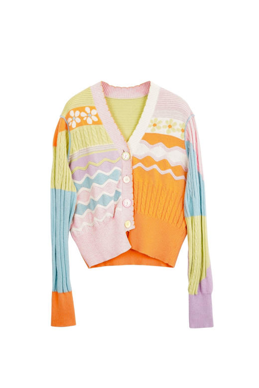 彩色趣味羊绒V领开衫 商品图1