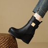 【预售5天】秋冬皮靴增高鞋圆头坡跟靴子高跟短靴女厚底性感牛皮真皮女靴NWS1&N9648 商品缩略图0