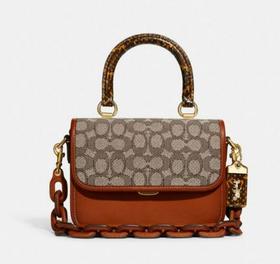 COACH-经典标志提花织物蛇皮革细节ROGUE顶部手柄手袋 C6861 B4TJ2