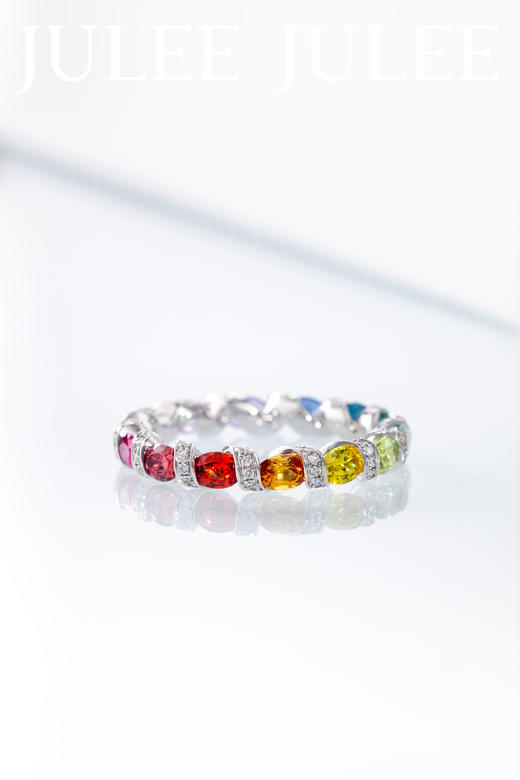 JULEE JULEE茱俪珠宝  18K白金彩虹蓝宝石戒指 商品图3