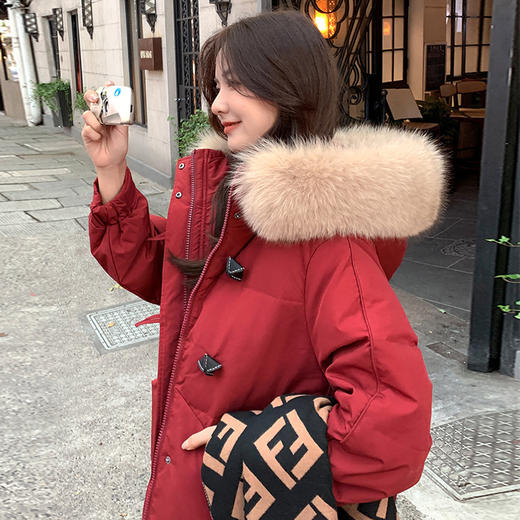 百媚生 棉服女中长款过膝连帽加厚保暖棉衣外套6603 商品图1