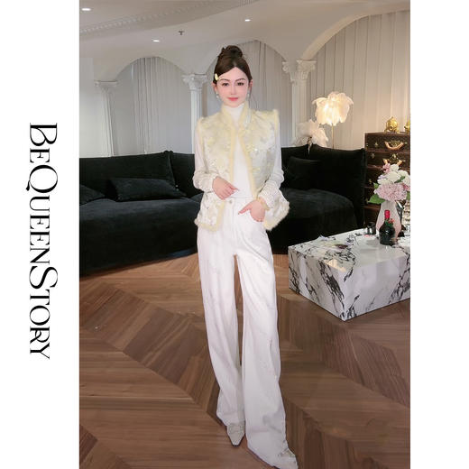 余潇潇【浪漫星露】时尚百搭斜纹烫钻加厚绒直筒阔腿牛仔裤秋冬女 商品图3