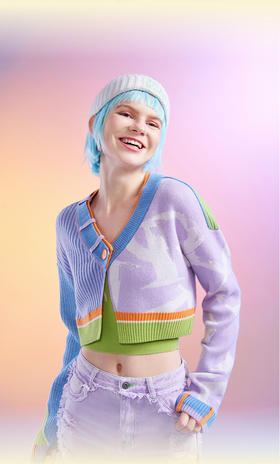 提花羊绒短开衫