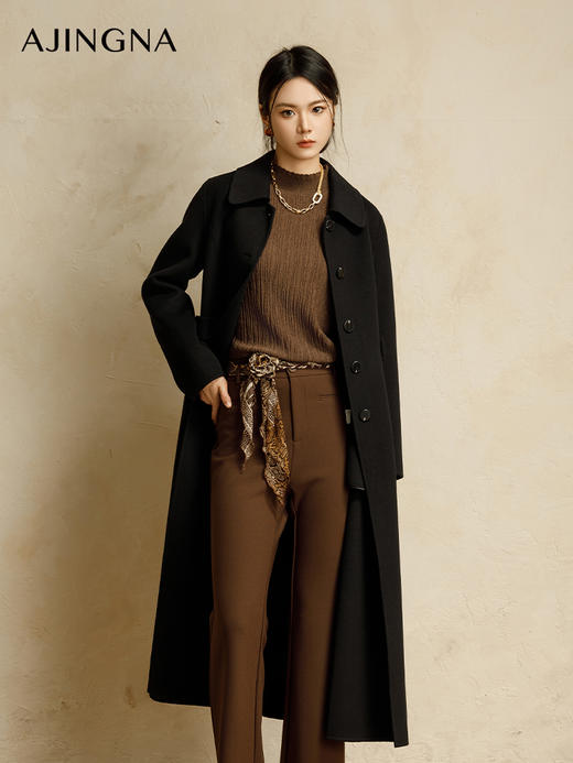 【商场同款】阿菁娜2024冬季新款经典赫本风收腰大衣A30D211020 商品图3