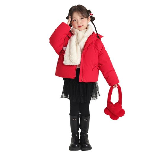【蝴蝶结三防羽绒服】2024女童洋气羽绒服外套！儿童短款连帽保暖蝴蝶结羽绒服新年装 商品图4