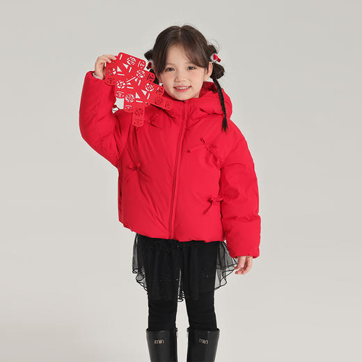 【蝴蝶结三防羽绒服】2024女童洋气羽绒服外套！儿童短款连帽保暖蝴蝶结羽绒服新年装 商品图5