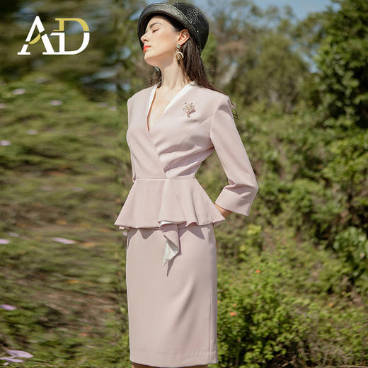 AD洋气紫色连衣裙女时尚职业装气质女神范西装套装高端前台工作服 商品图3