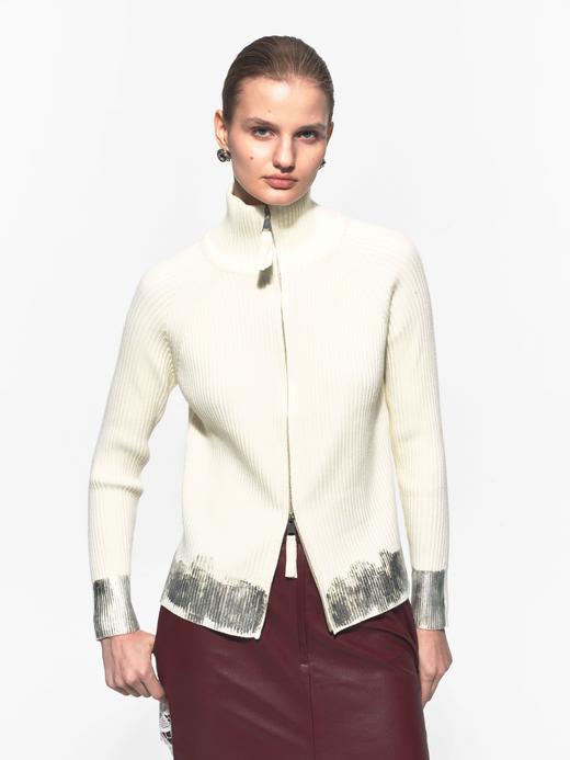 白色拉链立领毛衣开衫 商品图1