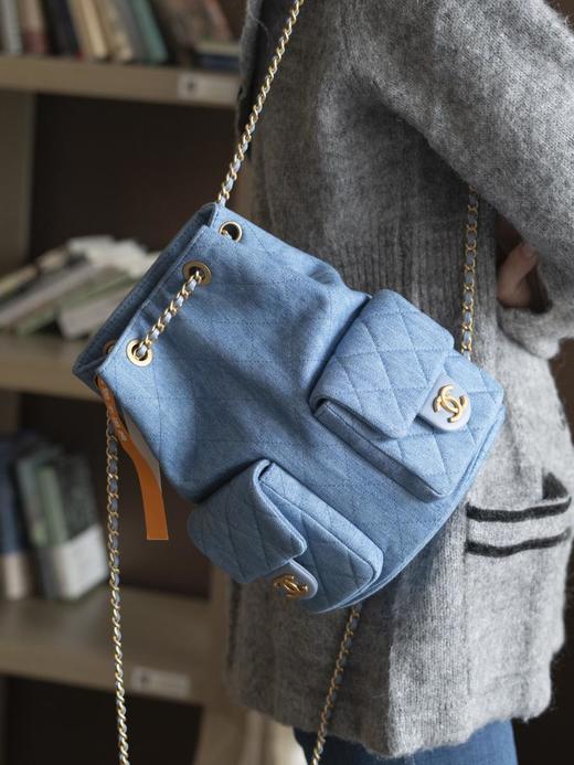 香奈儿25C早春度假系列丹宁牛仔双肩背包肩带依然皮穿链风格（HH） 商品图7