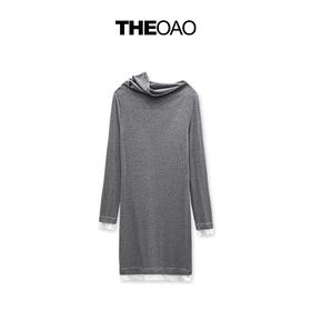 一字领针织连衣裙