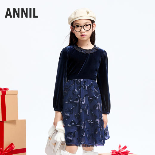 女童精致网纱丝绒裙冬季新款安奈儿童装实体店同款AG443852 商品图0